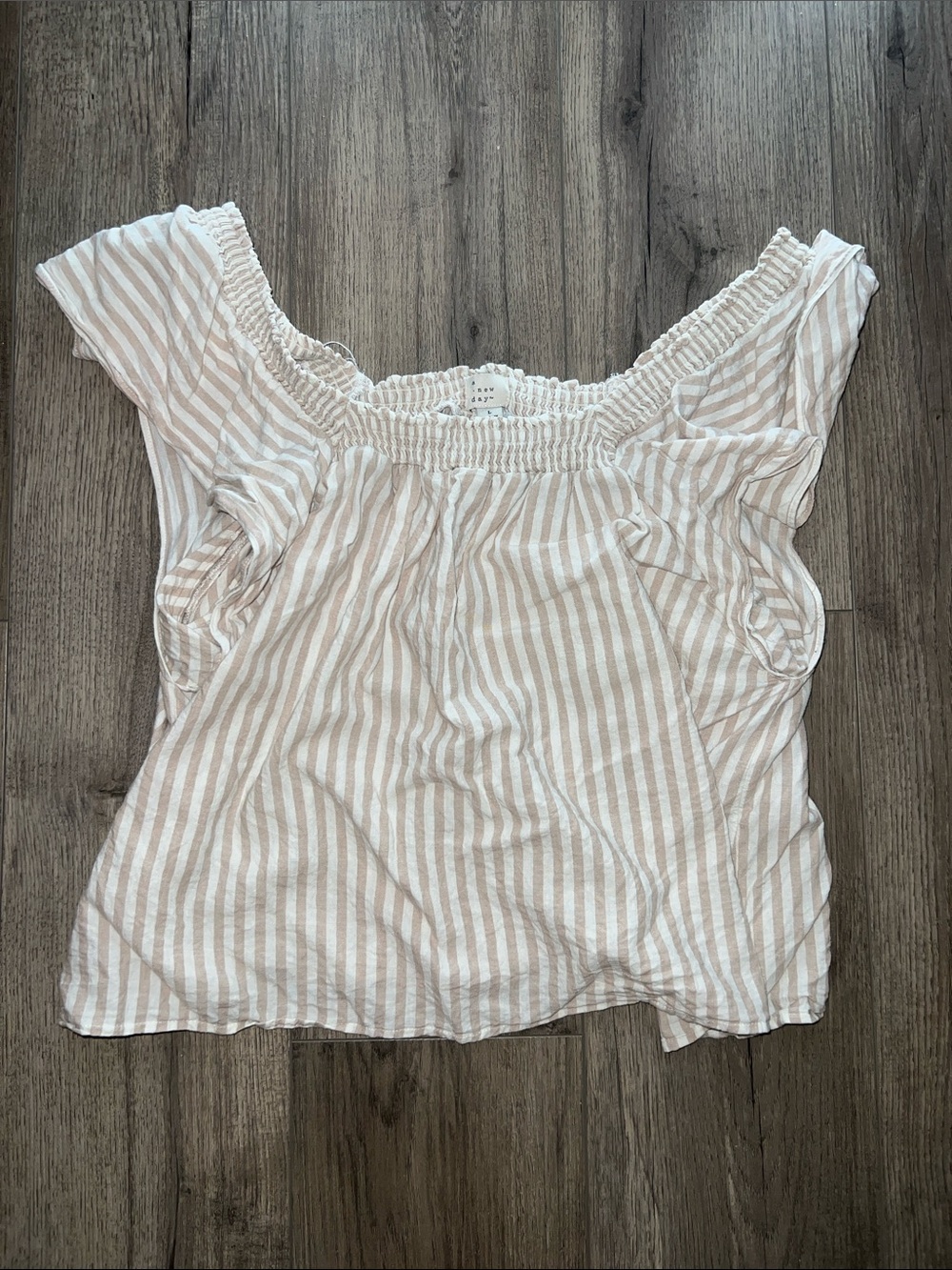 a new day Beige and White Striped Off-Shoulder Crop Top